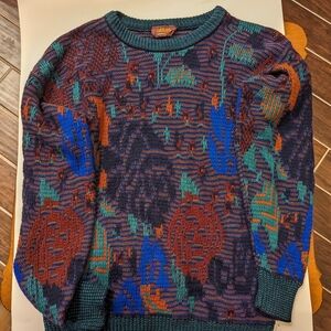 Vintage Atlas Mens Green Blue Leaf Sweater